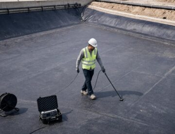 arial shot of a worker conducting a leak location survey